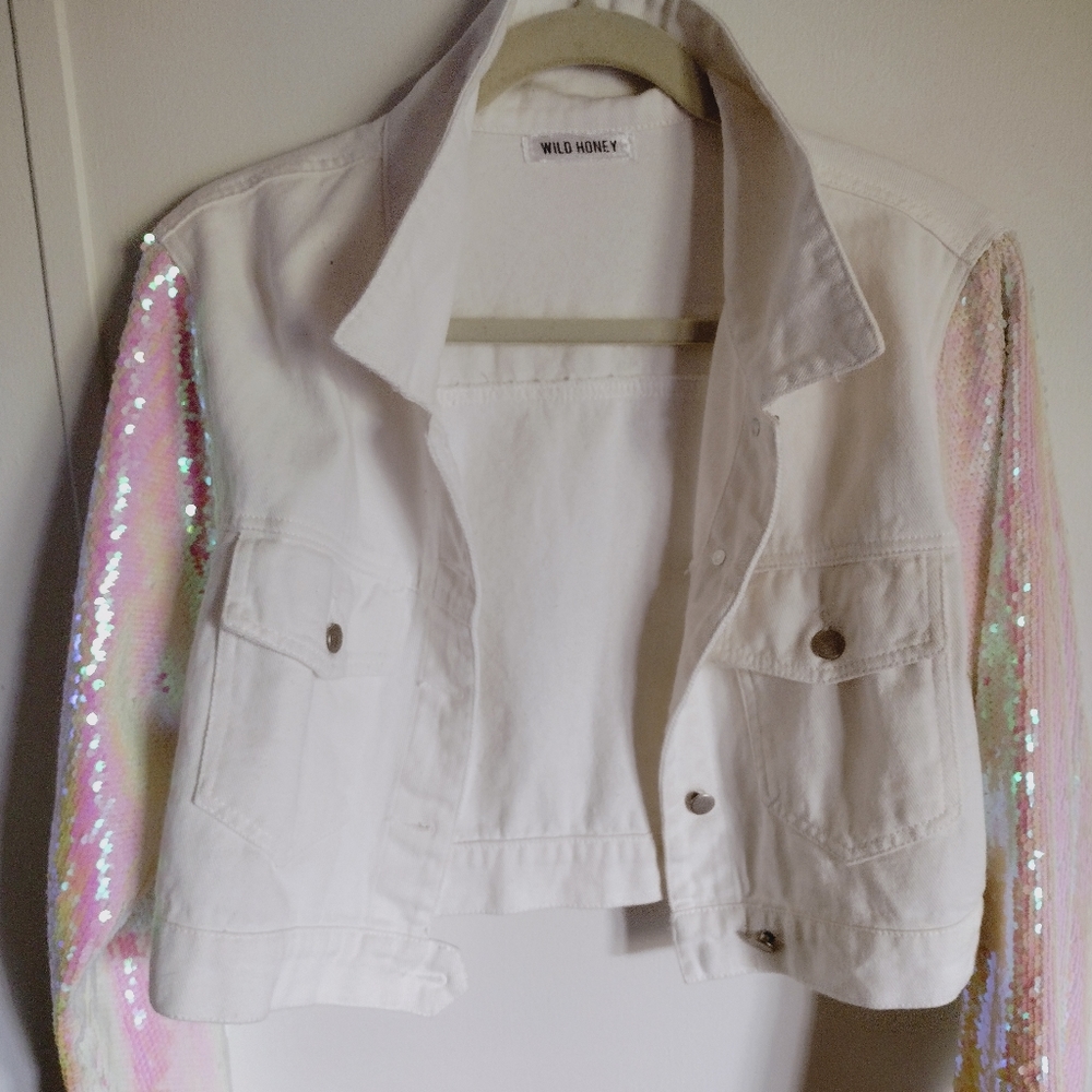Wild Honey sequin cropped jean jacket